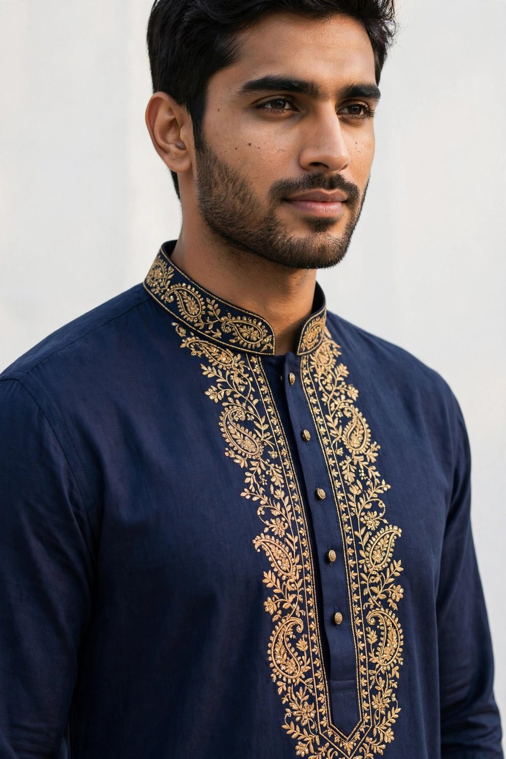 Embroidered Eid Panjabi — Navy